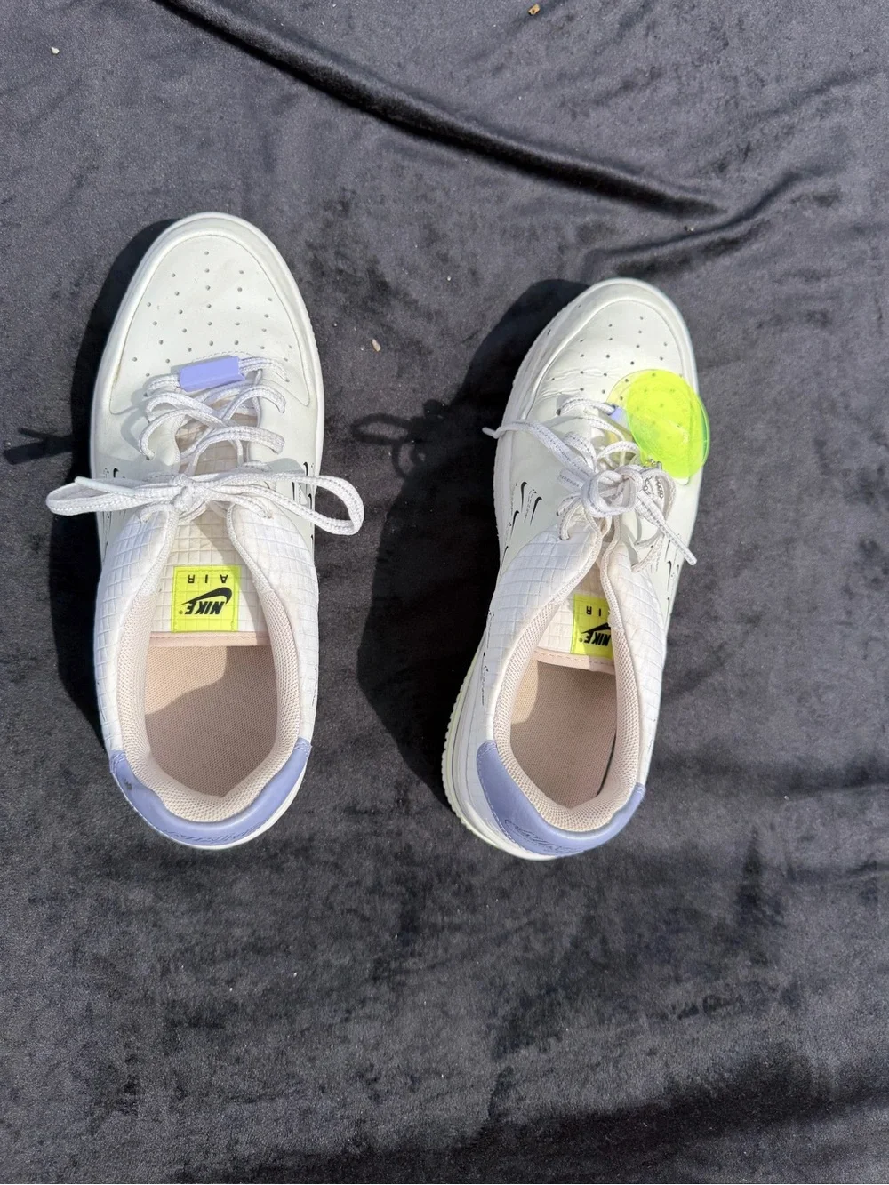 Nike Women's White Sneakers with Lavender and Neon Yellow Accents